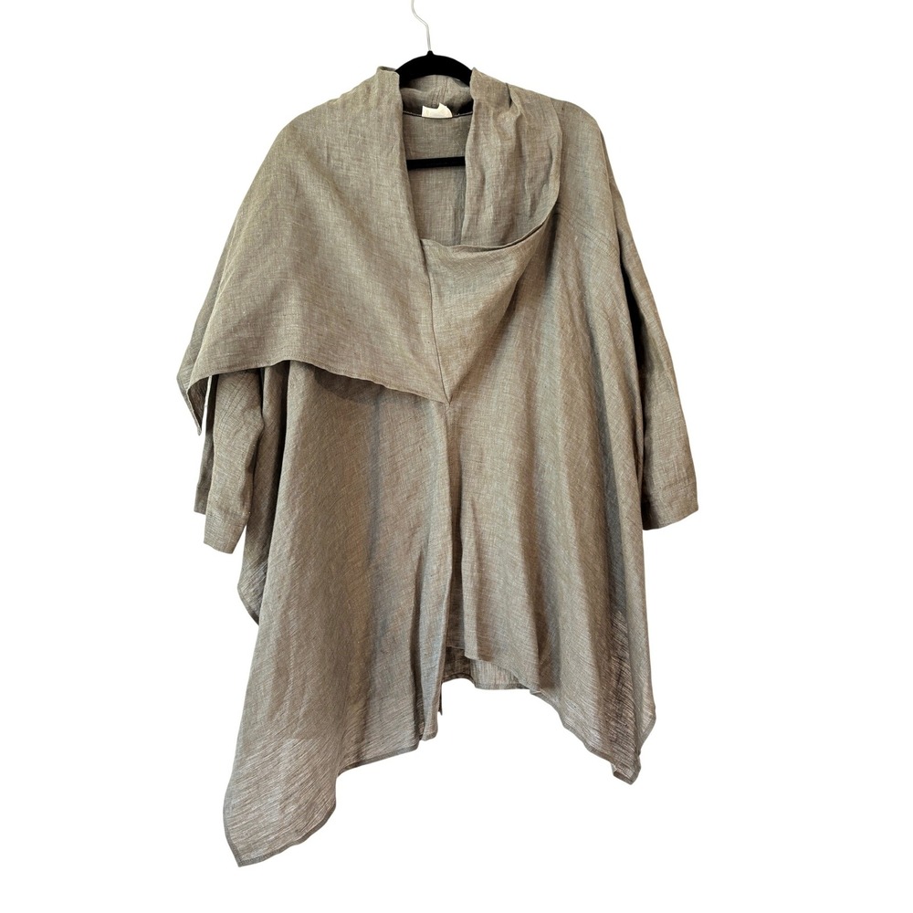 West Love Los Angeles 100% Linen Lagenlook Asymmetric Drape Neck Poncho‎ Top OS